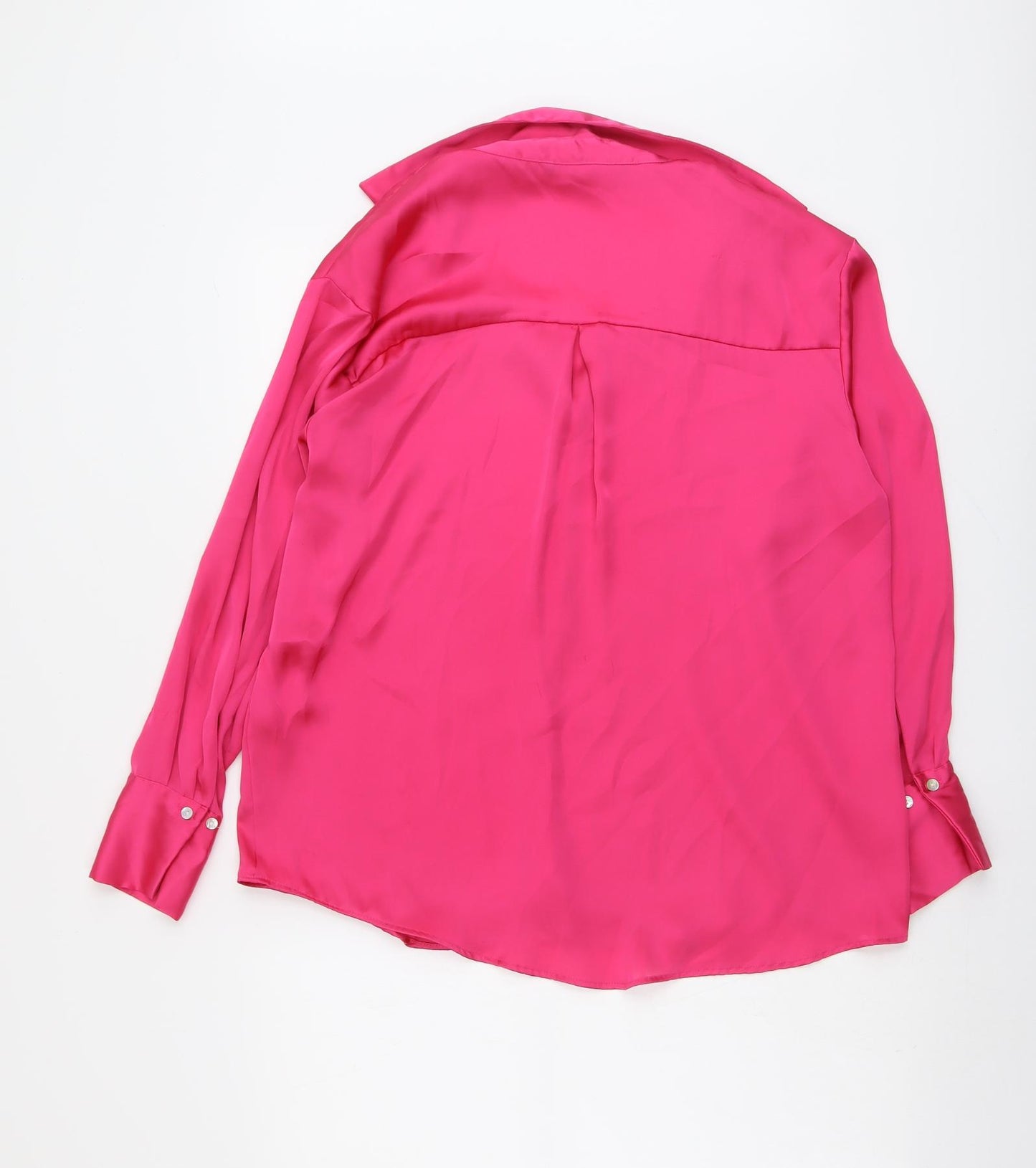Zara Womens Pink Polyester Basic Button-Up Size M Collared