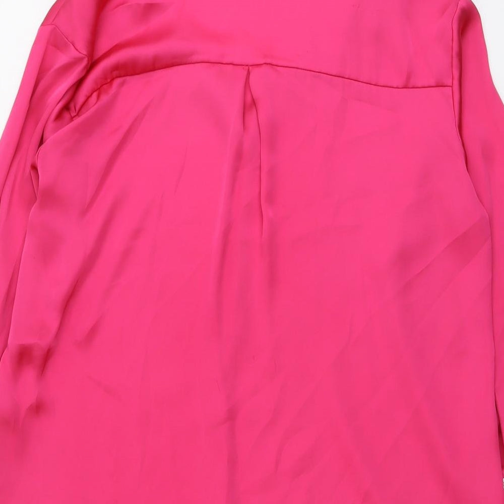 Zara Womens Pink Polyester Basic Button-Up Size M Collared