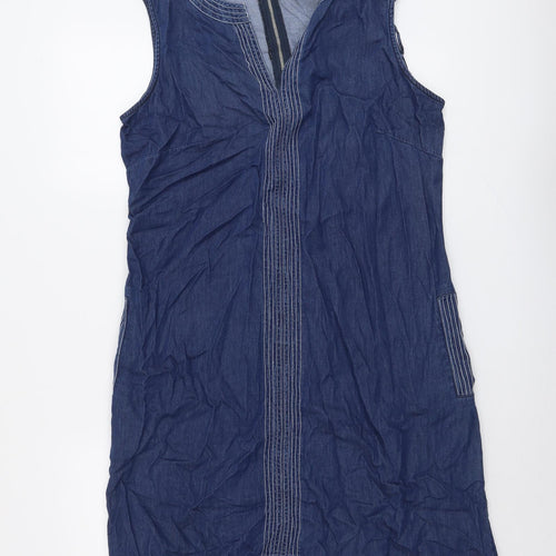 Roman Womens Blue Cotton A-Line Size 16 V-Neck Zip