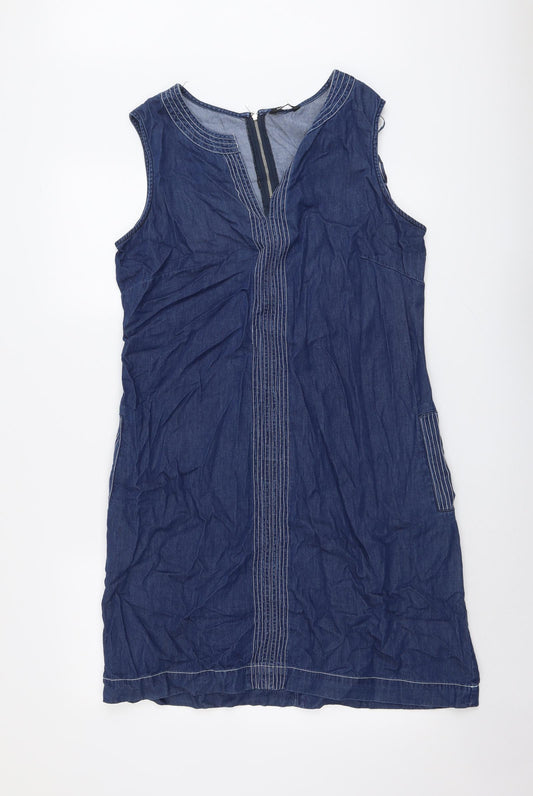 Roman Womens Blue Cotton A-Line Size 16 V-Neck Zip