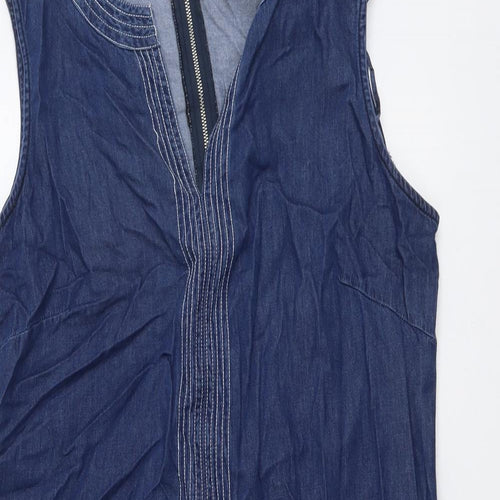 Roman Womens Blue Cotton A-Line Size 16 V-Neck Zip