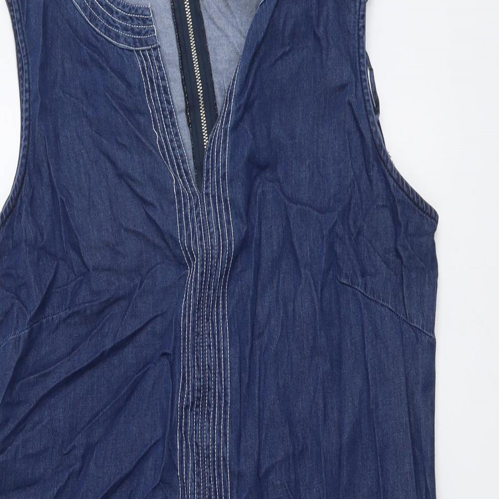 Roman Womens Blue Cotton A-Line Size 16 V-Neck Zip