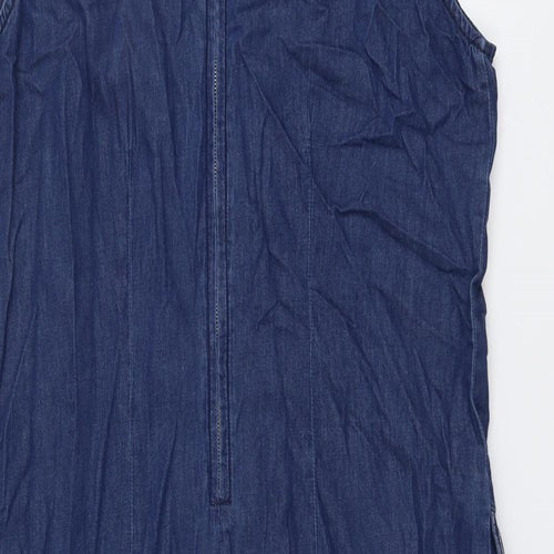 Roman Womens Blue Cotton A-Line Size 16 V-Neck Zip