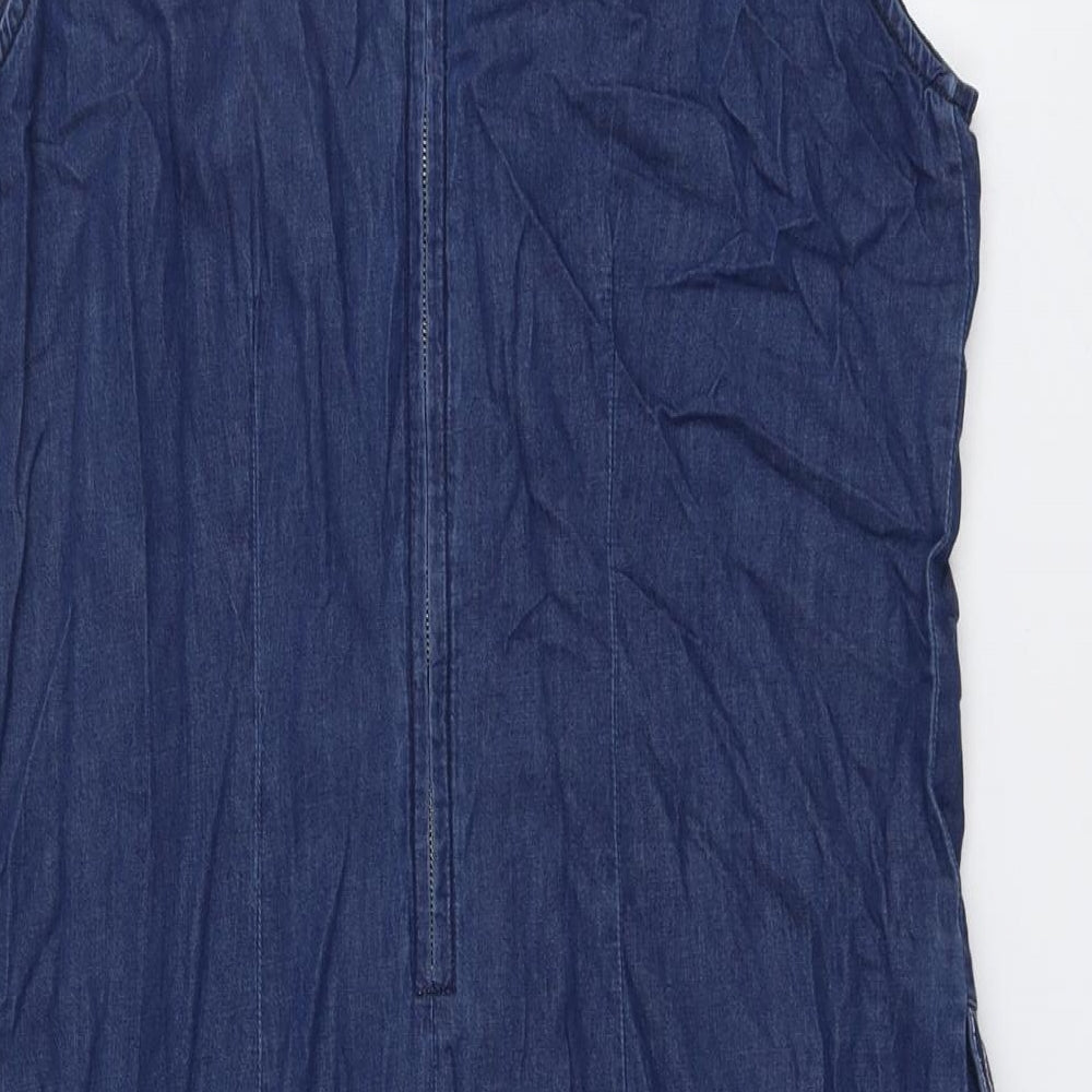 Roman Womens Blue Cotton A-Line Size 16 V-Neck Zip