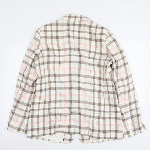 DAKS Womens Beige Plaid Linen Jacket Blazer Size 16