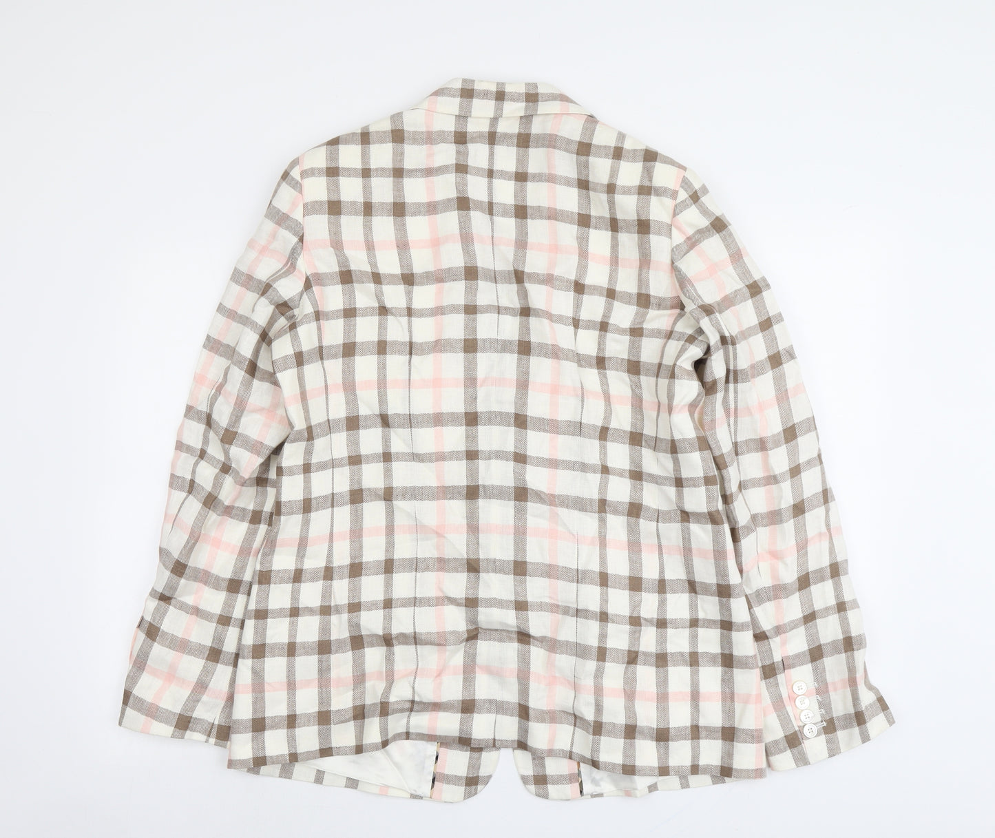 DAKS Womens Beige Plaid Linen Jacket Blazer Size 16