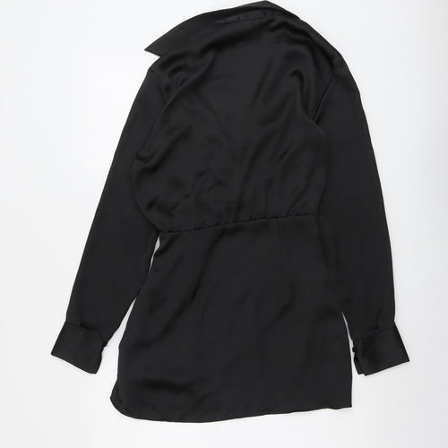 Zara Womens Black Polyester A-Line Size XS Collared Zip