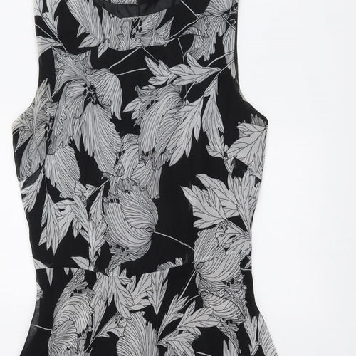 Wallis Womens Black Floral Polyester Fit & Flare Size 8 Round Neck Zip