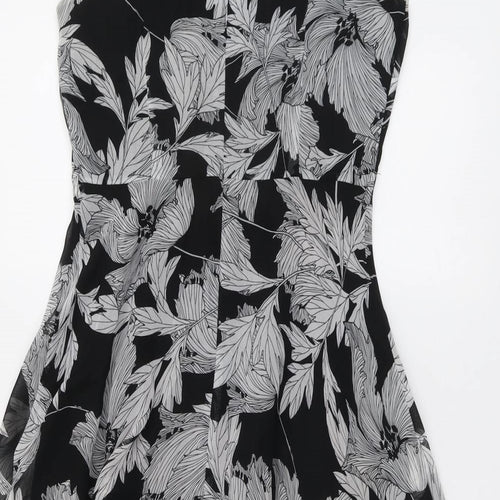 Wallis Womens Black Floral Polyester Fit & Flare Size 8 Round Neck Zip