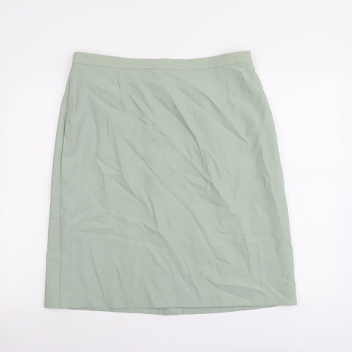 Marks and Spencer Womens Green Wool A-Line Skirt Size 20 Zip