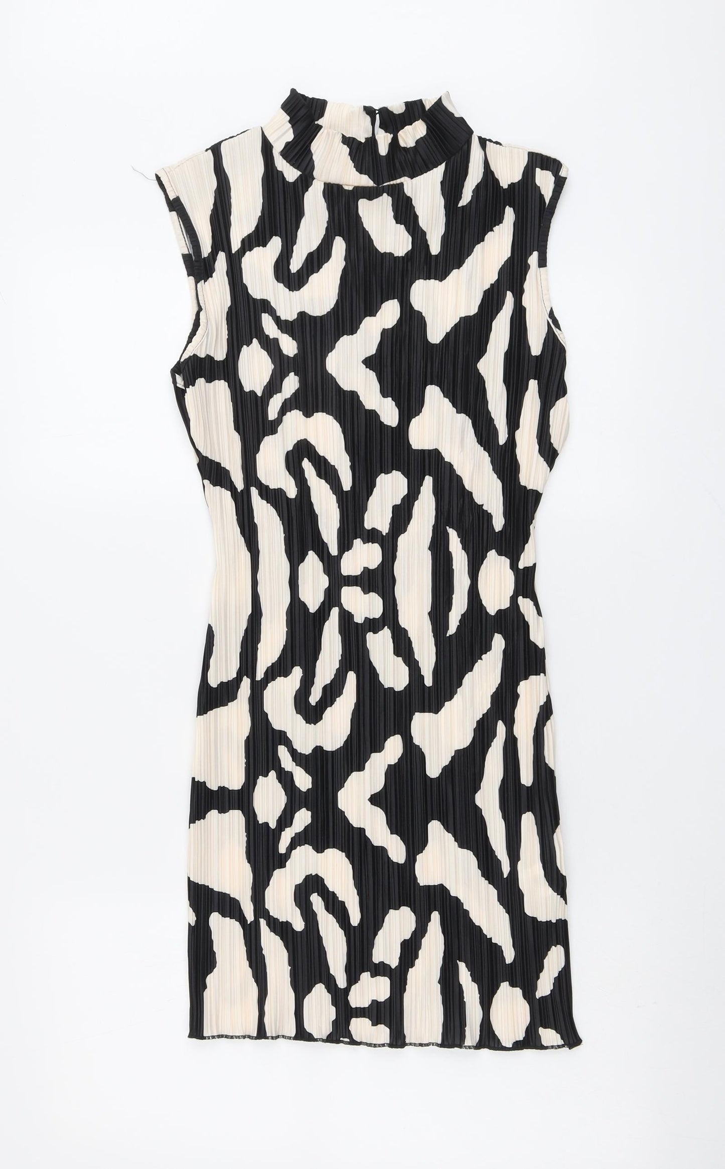 Missguided Womens Black Geometric Polyester Bodycon Size 8 Round Neck Button