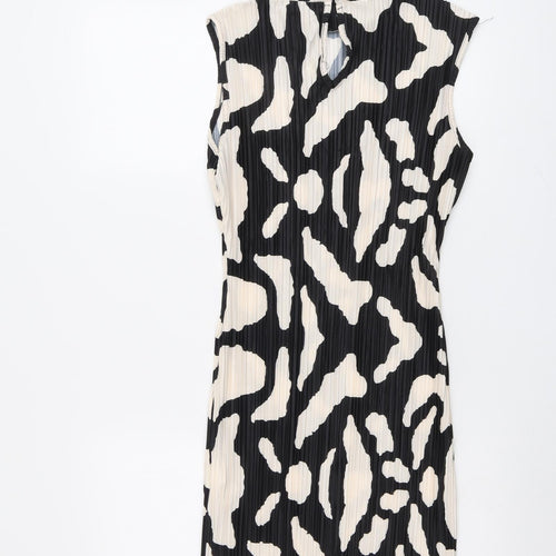 Missguided Womens Black Geometric Polyester Bodycon Size 8 Round Neck Button
