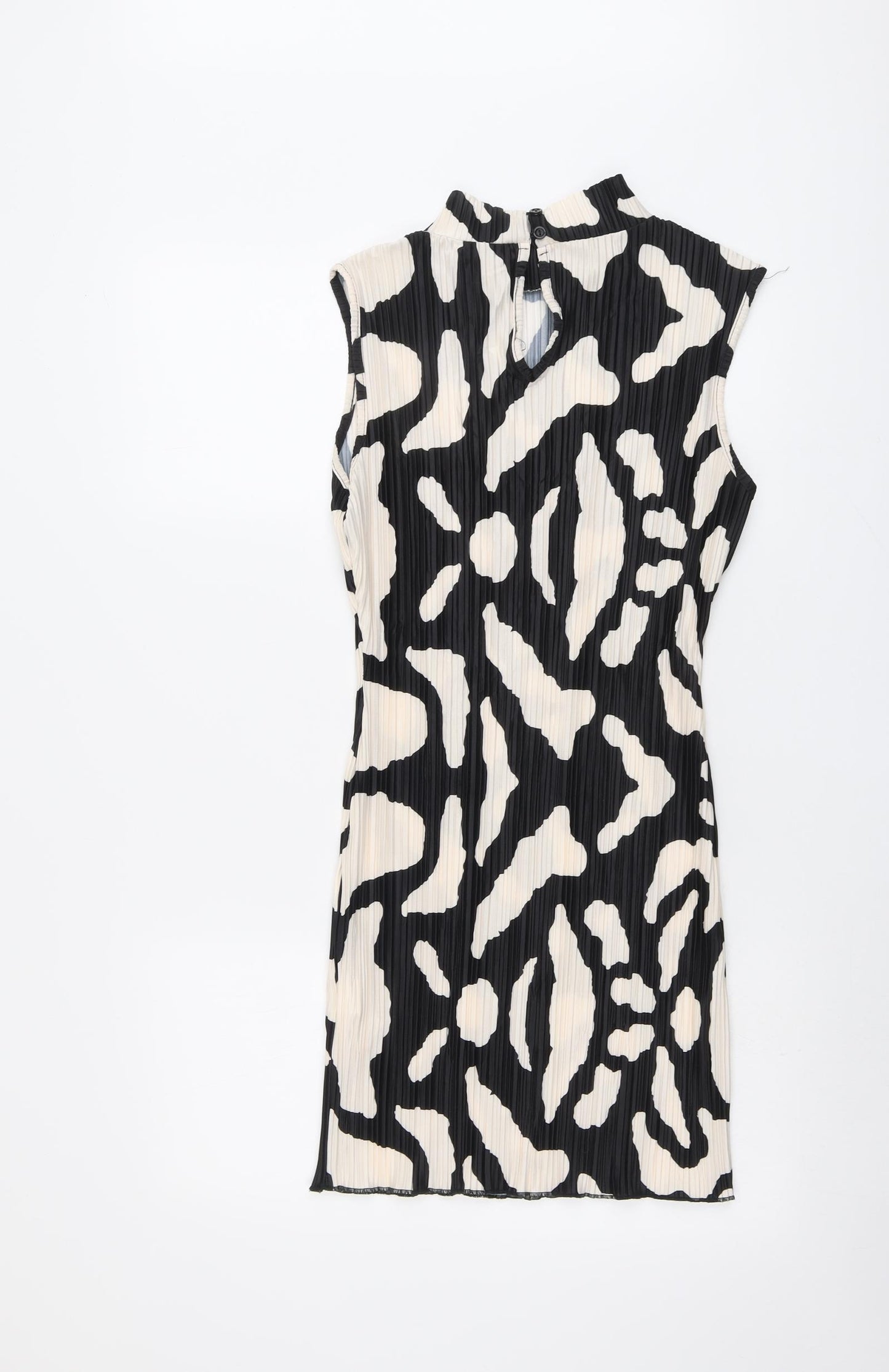 Missguided Womens Black Geometric Polyester Bodycon Size 8 Round Neck Button