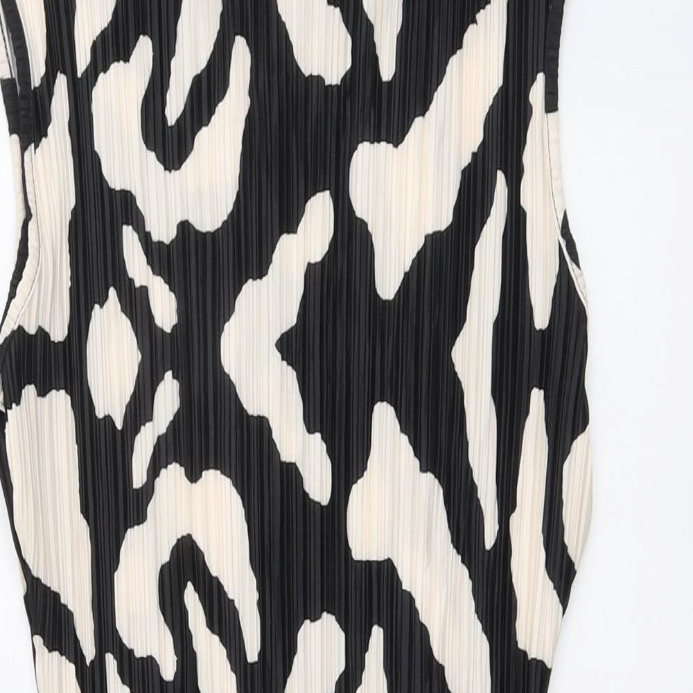 Missguided Womens Black Geometric Polyester Bodycon Size 8 Round Neck Button