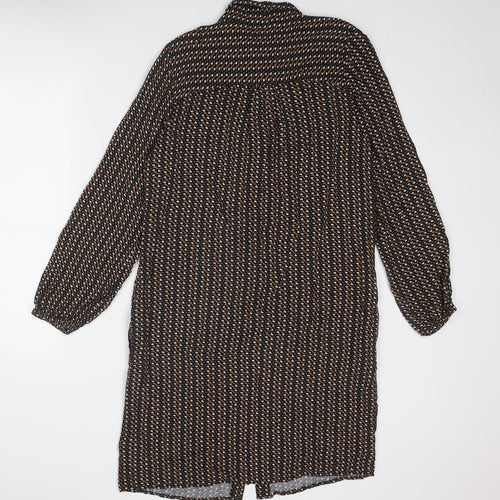 NEXT Womens Black Geometric Viscose Shirt Dress Size 12 Collared Button