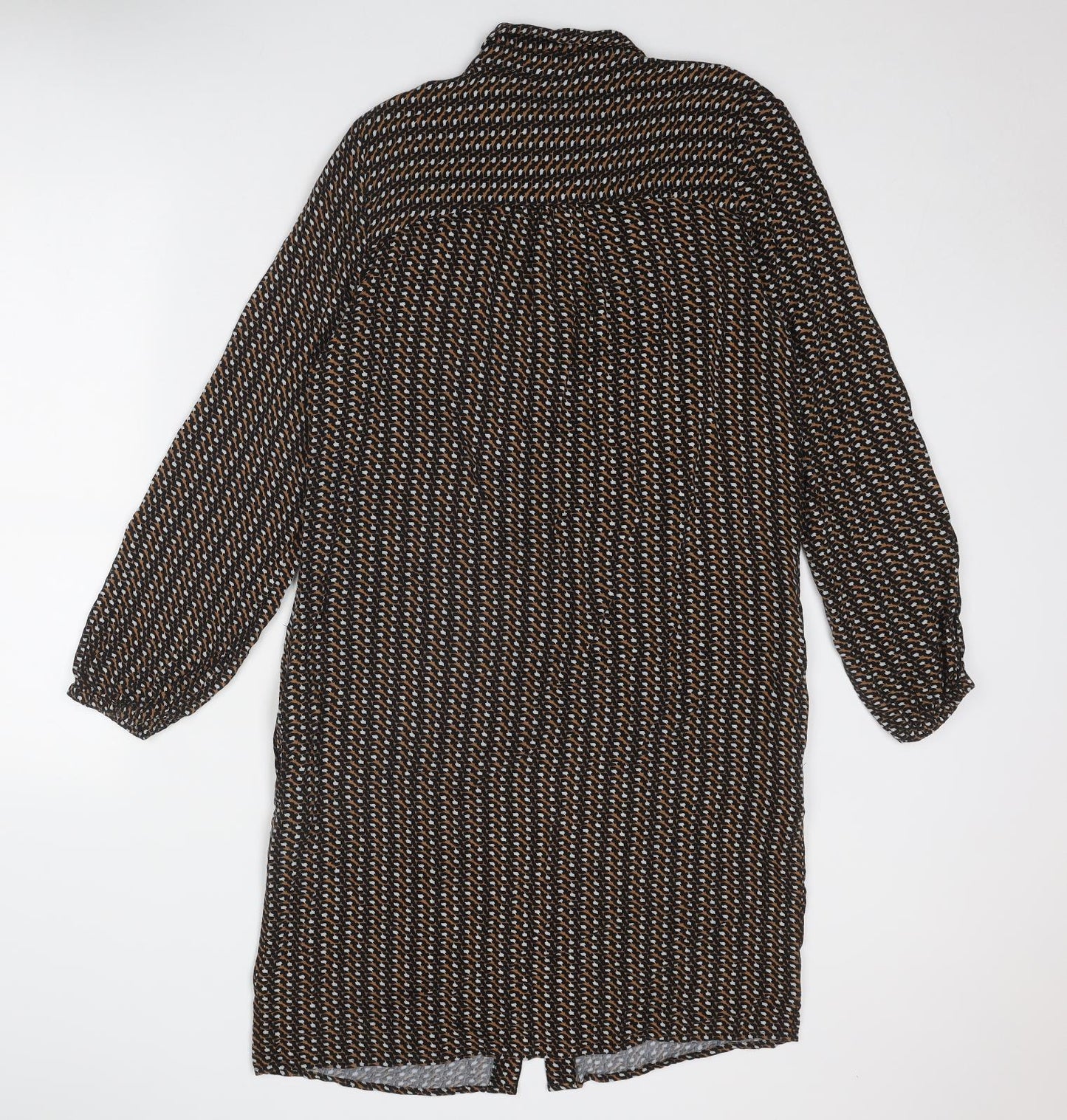 NEXT Womens Black Geometric Viscose Shirt Dress Size 12 Collared Button