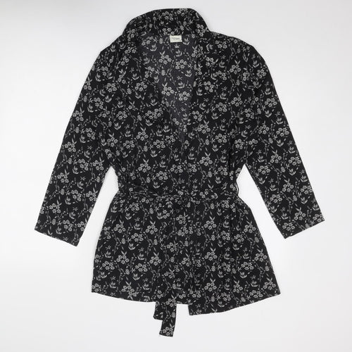 Jaqueline De Yong Womens Black Floral Jacket Size 12 Tie