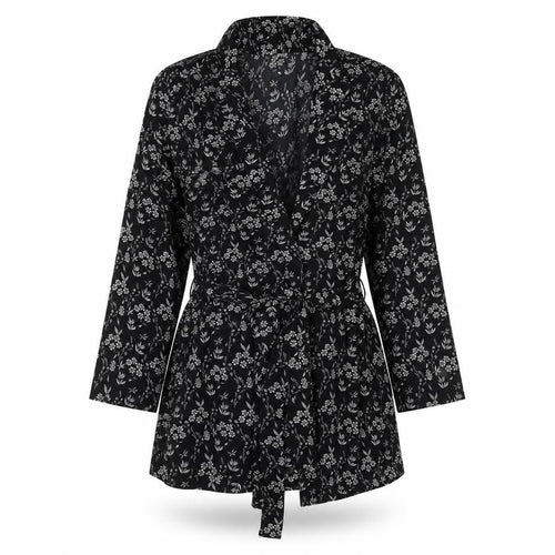 Jaqueline De Yong Womens Black Floral Jacket Size 12 Tie