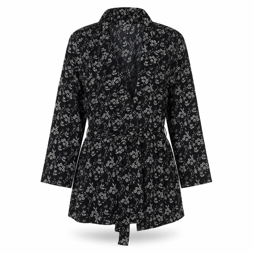 Jaqueline De Yong Womens Black Floral Jacket Size 12 Tie