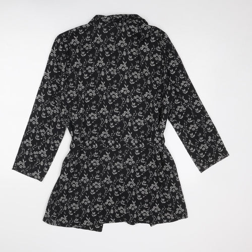 Jaqueline De Yong Womens Black Floral Jacket Size 12 Tie