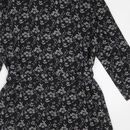 Jaqueline De Yong Womens Black Floral Jacket Size 12 Tie