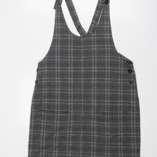Multiblu Womens Grey Geometric Polyester Pinafore/Dungaree Dress Size 14 Round Neck Button