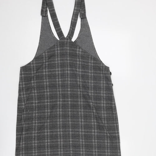 Multiblu Womens Grey Geometric Polyester Pinafore/Dungaree Dress Size 14 Round Neck Button