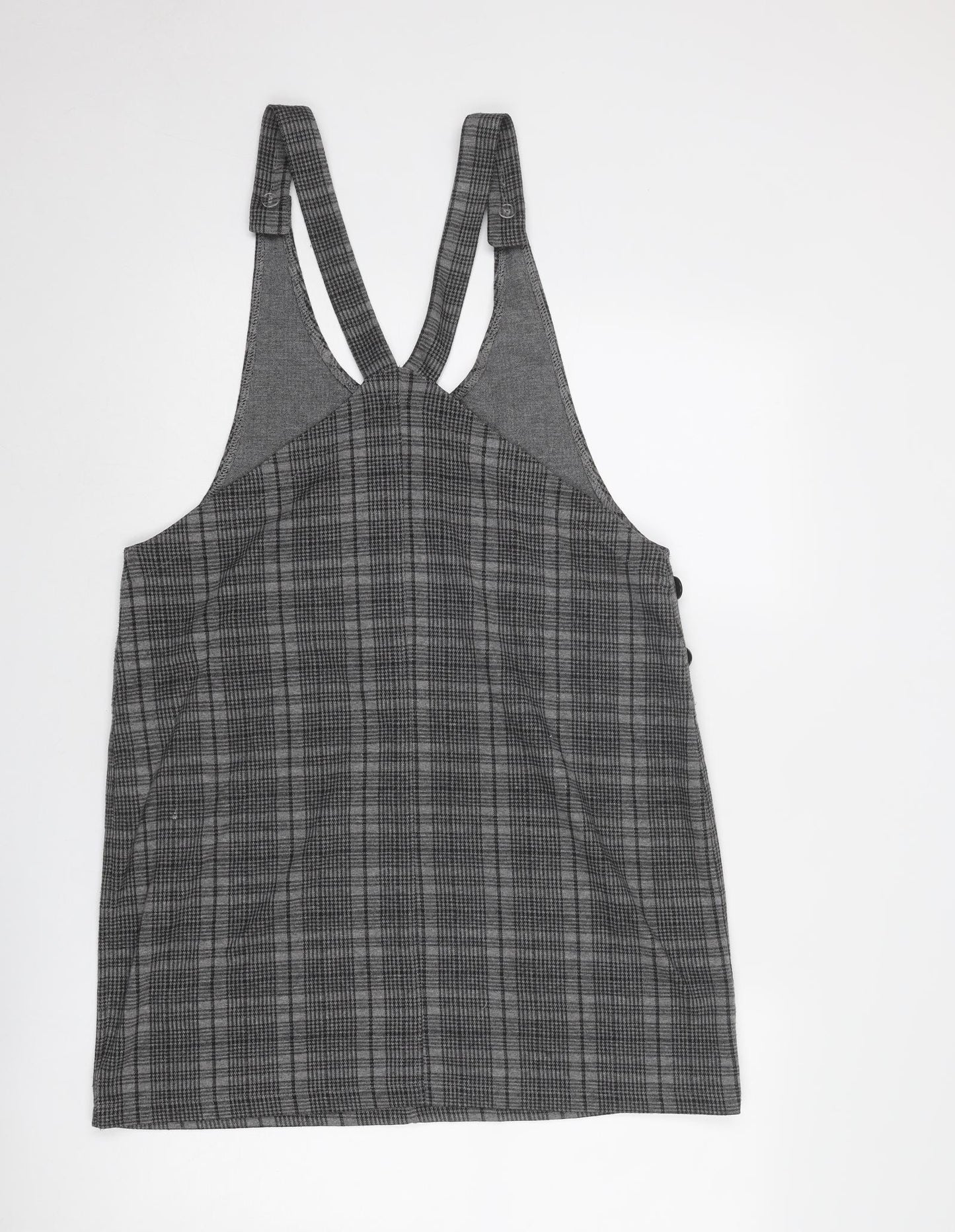 Multiblu Womens Grey Geometric Polyester Pinafore/Dungaree Dress Size 14 Round Neck Button