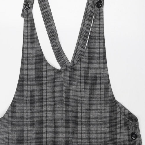 Multiblu Womens Grey Geometric Polyester Pinafore/Dungaree Dress Size 14 Round Neck Button