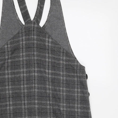 Multiblu Womens Grey Geometric Polyester Pinafore/Dungaree Dress Size 14 Round Neck Button