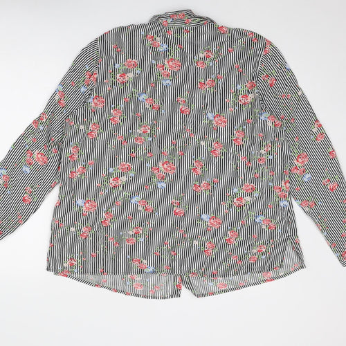 Body Flirt Womens Grey Striped Viscose Basic Button-Up Size 22 Collared - Floral