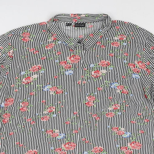 Body Flirt Womens Grey Striped Viscose Basic Button-Up Size 22 Collared - Floral