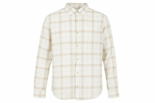 Selected Homme Mens Ivory Geometric Cotton Button-Up Size 16.5 Collared Button