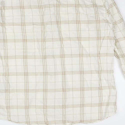 Selected Homme Mens Ivory Geometric Cotton Button-Up Size 16.5 Collared Button