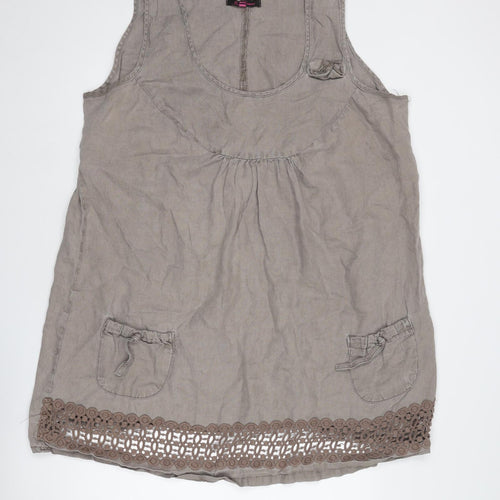 Joe Browns Womens Brown Linen A-Line Size 26 Round Neck Pullover