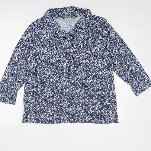 Cotswold Collections Womens Blue Geometric Polyester Basic Blouse Size L Collared