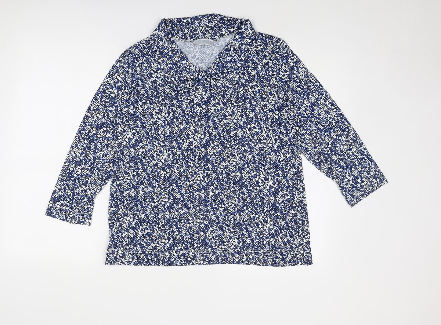 Cotswold Collections Womens Blue Geometric Polyester Basic Blouse Size L Collared