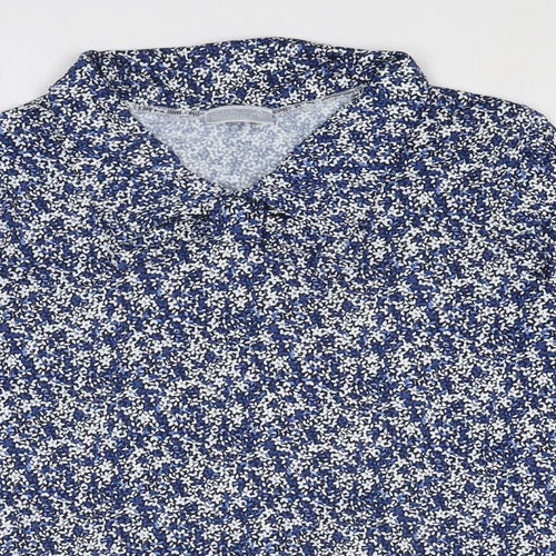 Cotswold Collections Womens Blue Geometric Polyester Basic Blouse Size L Collared