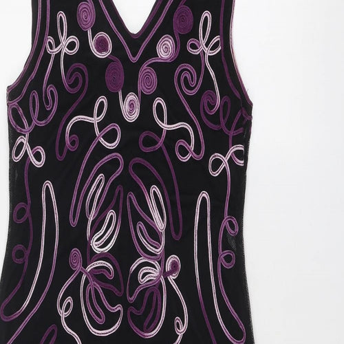 Just Elegance Womens Black Geometric Polyester A-Line Size 14 V-Neck Pullover