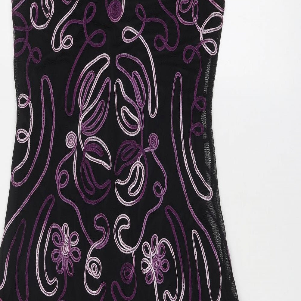 Just Elegance Womens Black Geometric Polyester A-Line Size 14 V-Neck Pullover