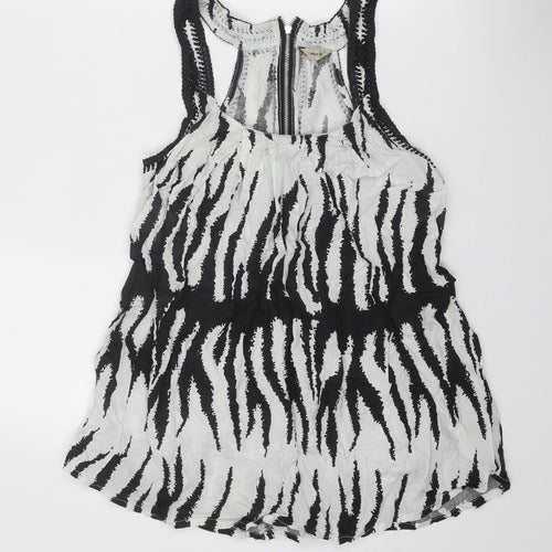 Miss Posh Womens Black Animal Print Cotton Basic Tank Size 10 Scoop Neck - Zebra Print