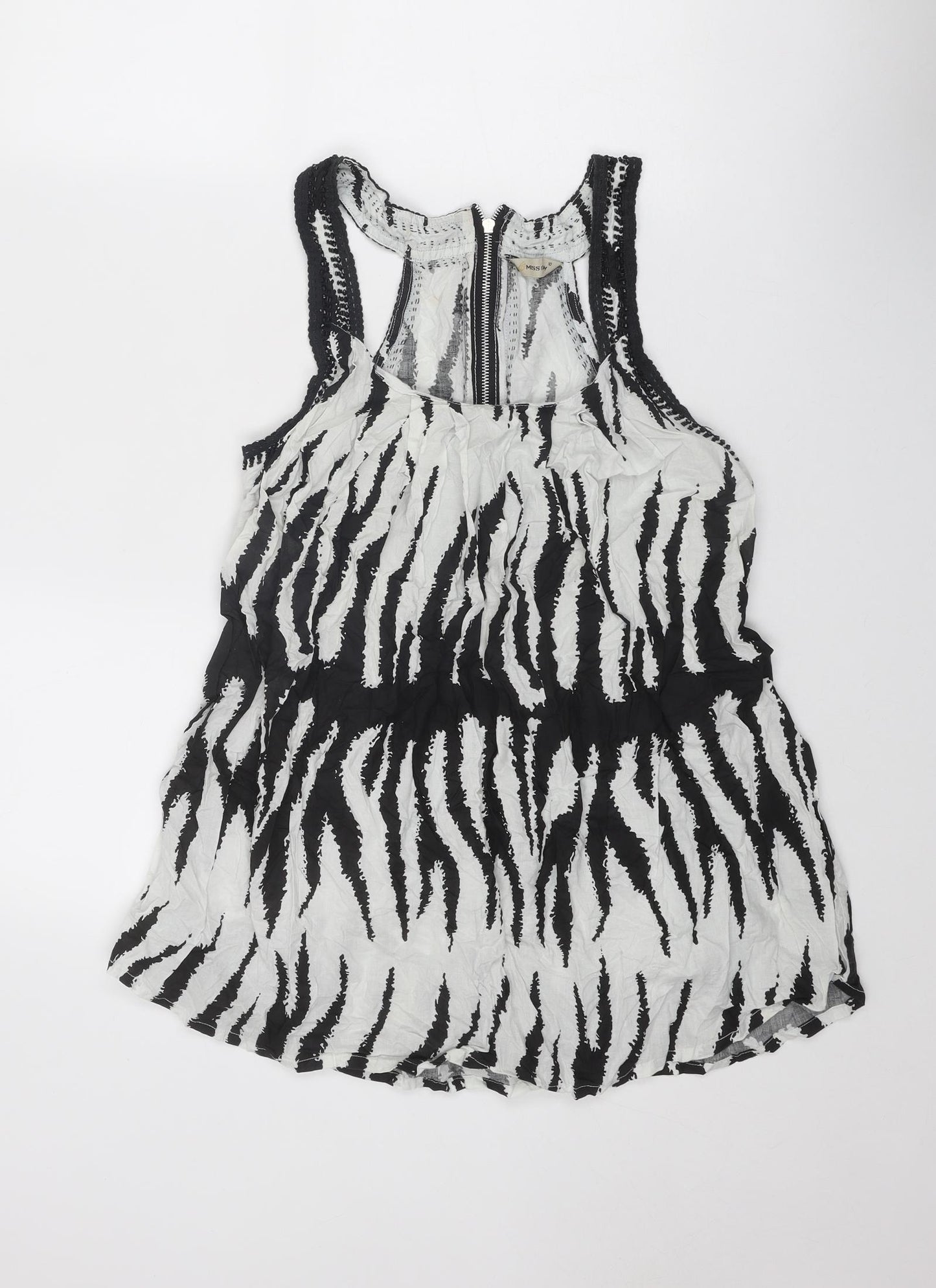 Miss Posh Womens Black Animal Print Cotton Basic Tank Size 10 Scoop Neck - Zebra Print