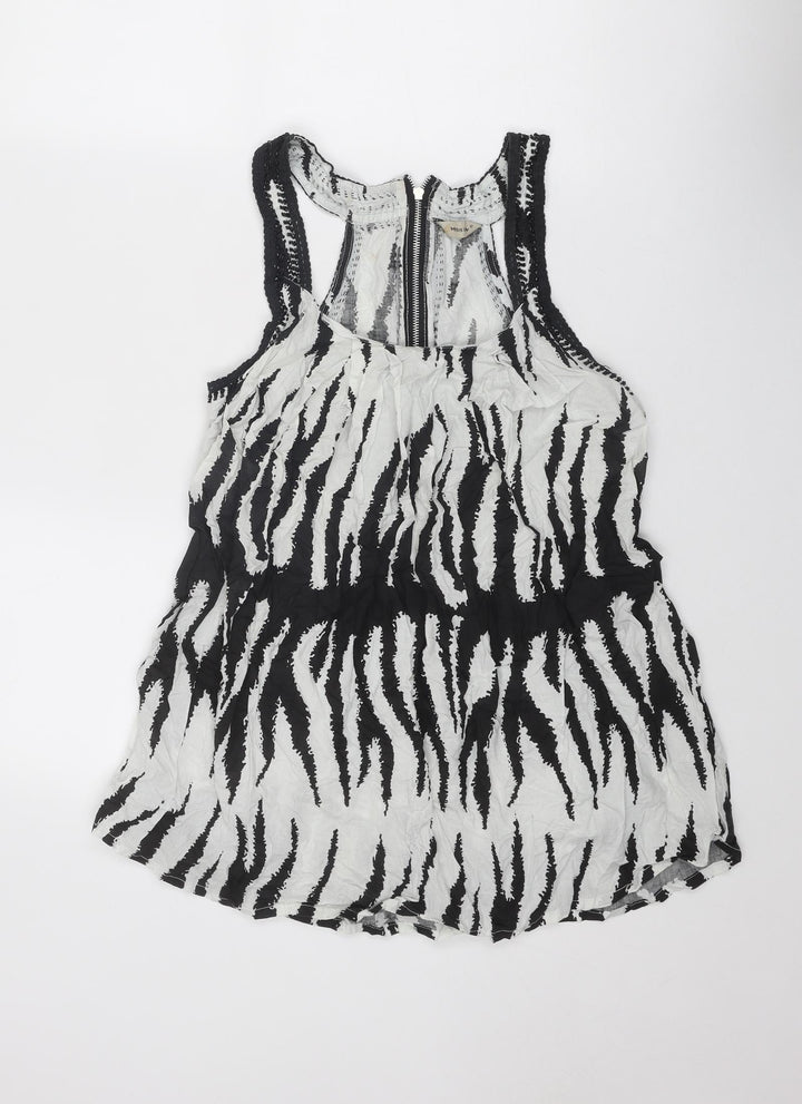 Miss Posh Womens Black Animal Print Cotton Basic Tank Size 10 Scoop Neck - Zebra Print
