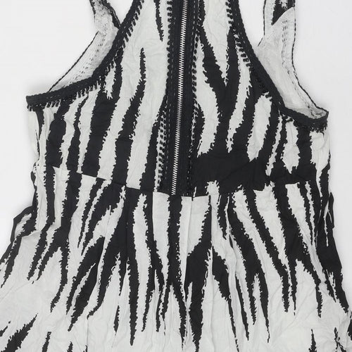 Miss Posh Womens Black Animal Print Cotton Basic Tank Size 10 Scoop Neck - Zebra Print
