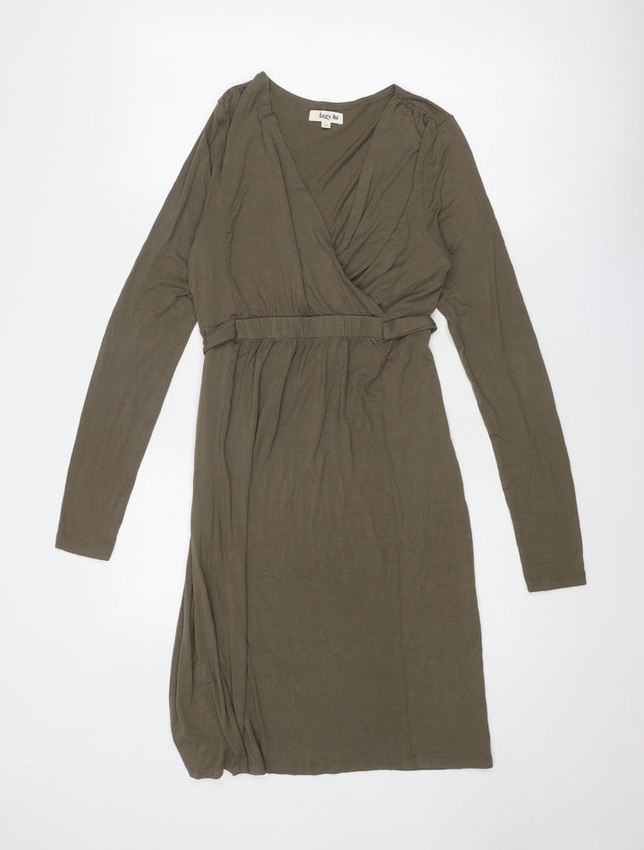 Lazy Lu Womens Green Viscose Shift Size 10 V-Neck Pullover