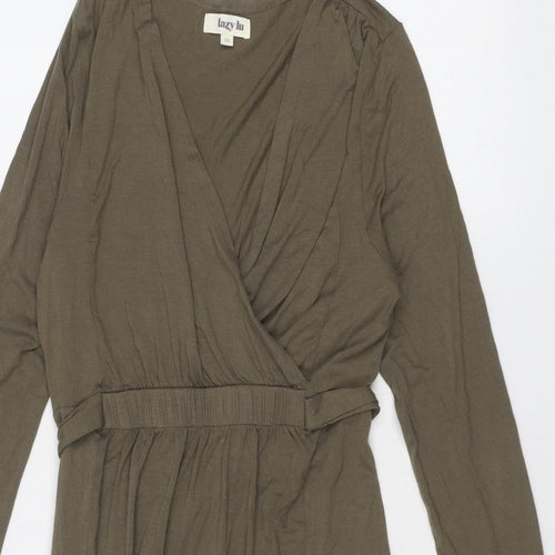 Lazy Lu Womens Green Viscose Shift Size 10 V-Neck Pullover