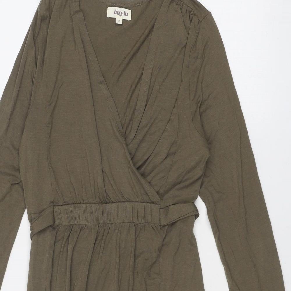 Lazy Lu Womens Green Viscose Shift Size 10 V-Neck Pullover
