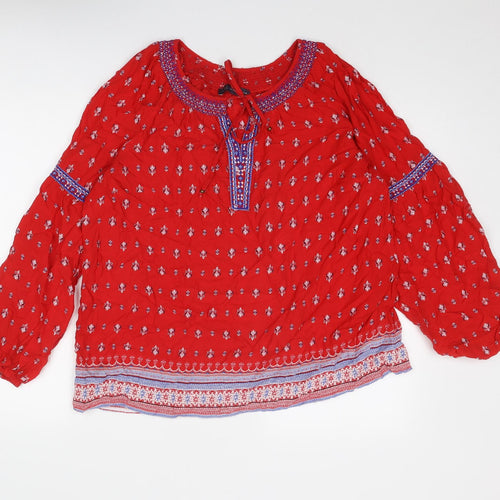 Marks and Spencer Womens Red Geometric Modal Basic Blouse Size 18 Round Neck