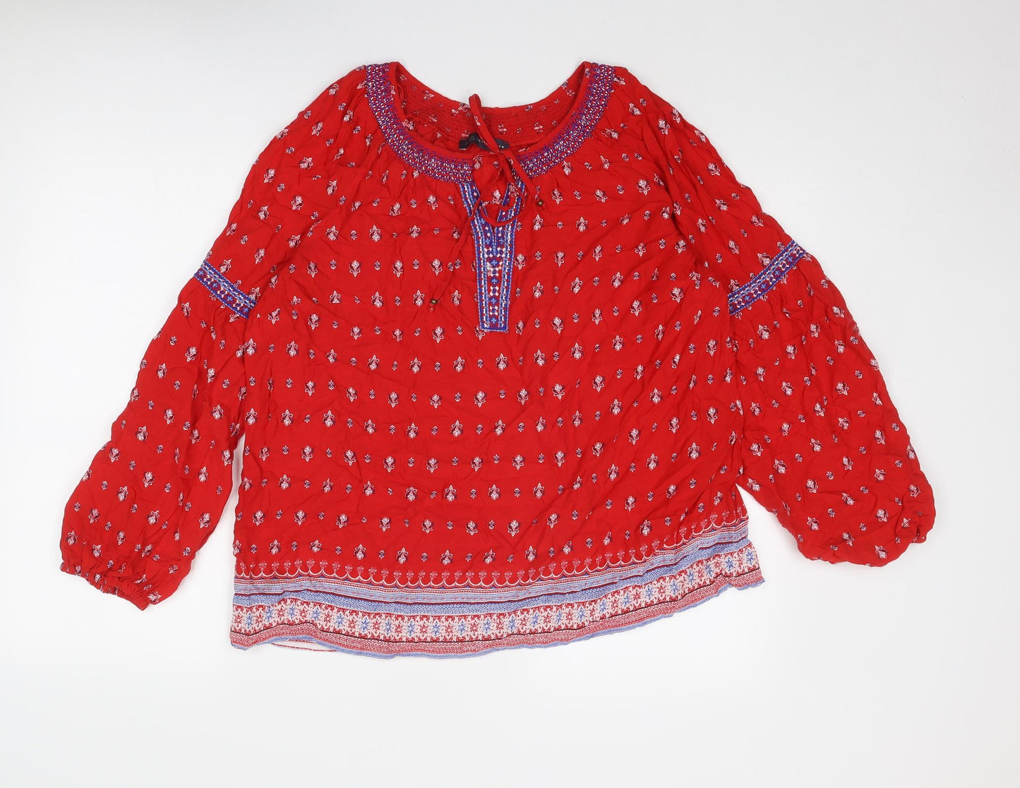 Marks and Spencer Womens Red Geometric Modal Basic Blouse Size 18 Round Neck