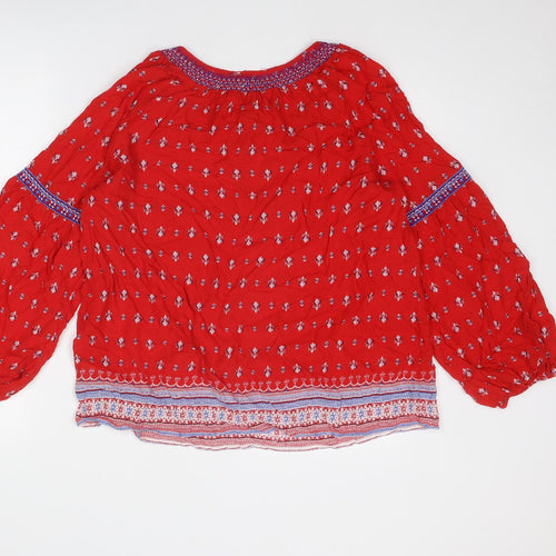Marks and Spencer Womens Red Geometric Modal Basic Blouse Size 18 Round Neck